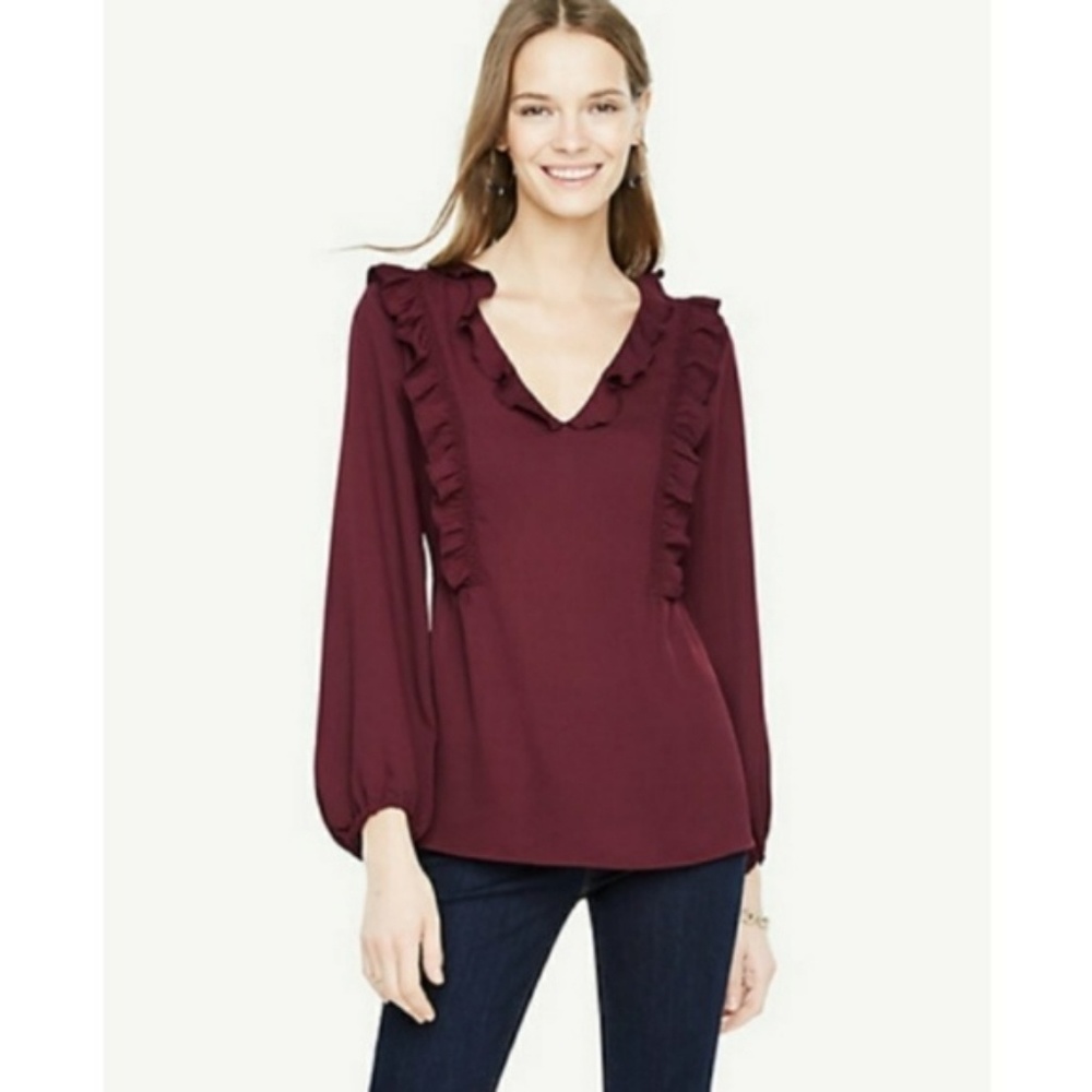 Ann Taylor V-Neck Ruffled Front Blouse - Picture 2 of 6